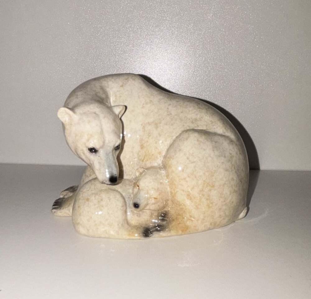 Ceramic Polar Bear & Cub Figurine 2.5” Cream Glazed Wildlife Decor